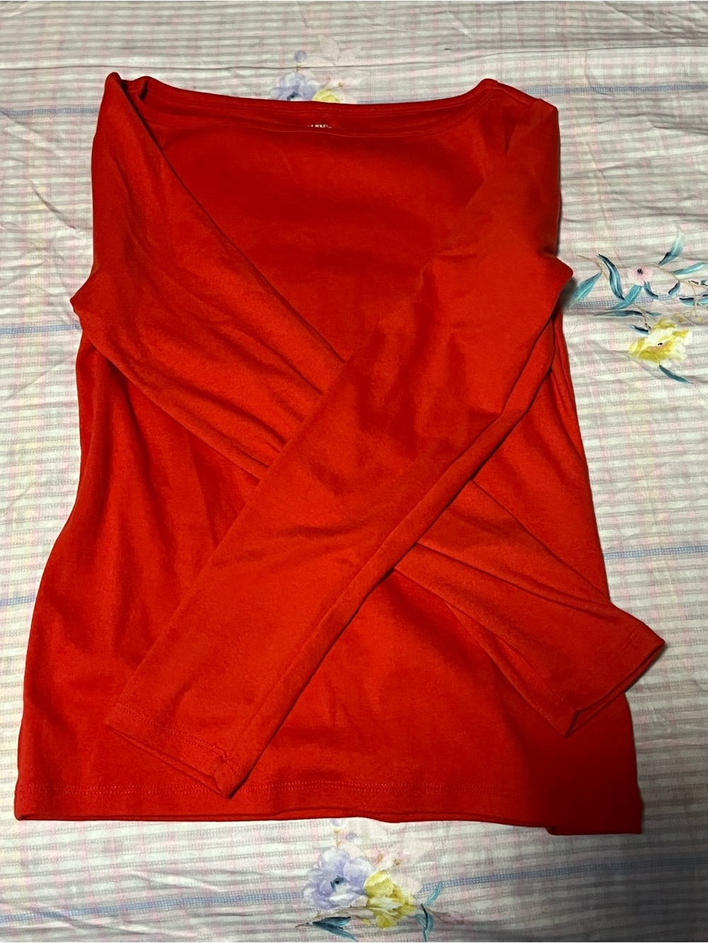 Red Long Sleeve Boatneck Top